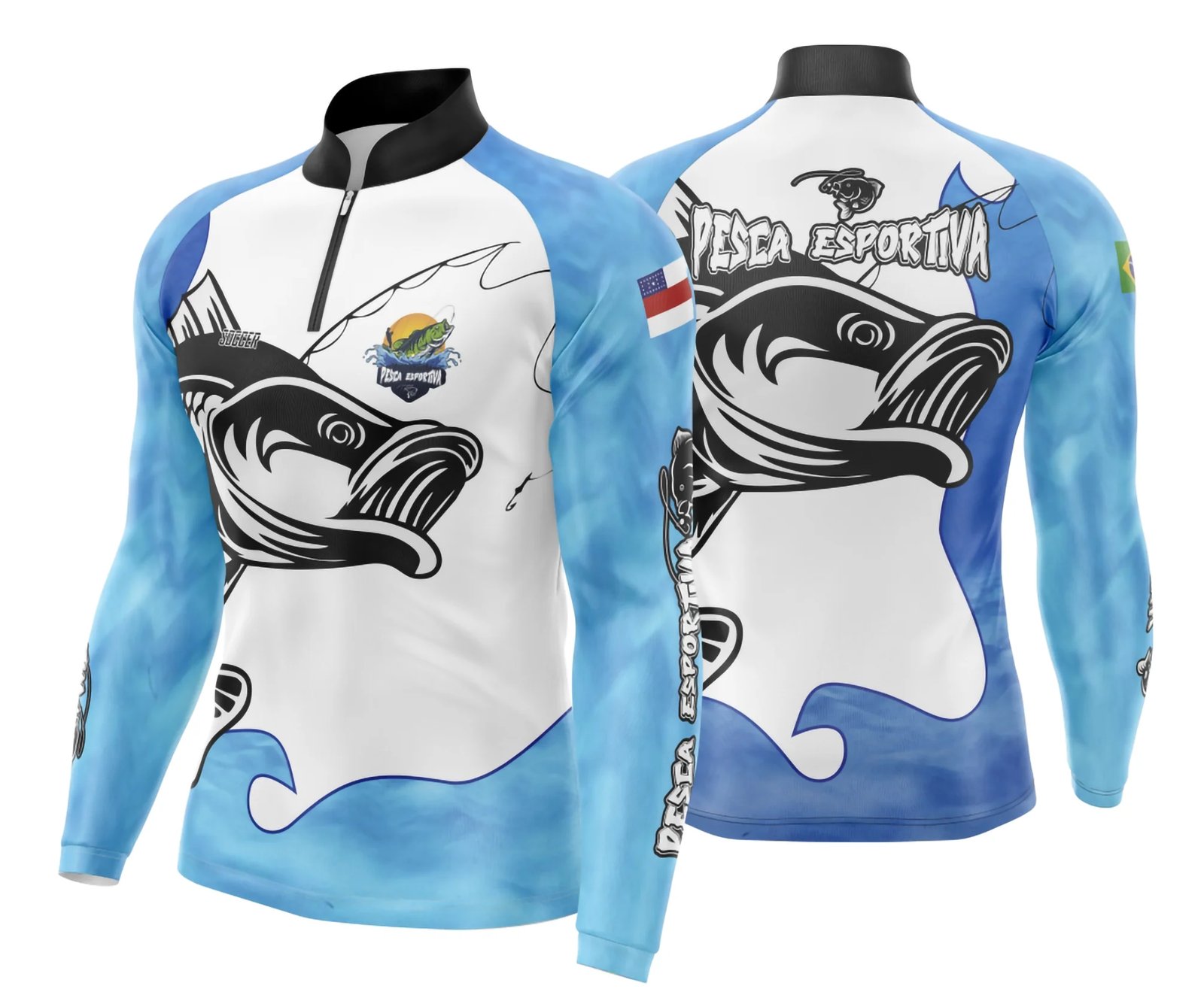 Arte Camisa Pesca Fishing Branca com Azul