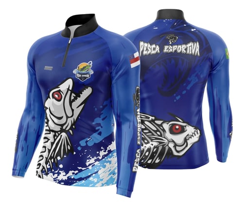 Arte Camisa Pesca Fishing Escama de Peixe Fino Azul