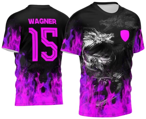 Arte Estampa Camisa Interclasse Dragão Fogo Rosa 2024