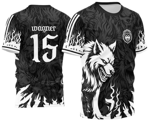 Arte Estampa Camisa Interclasse Lobo Assustador Preto e Branco 2024