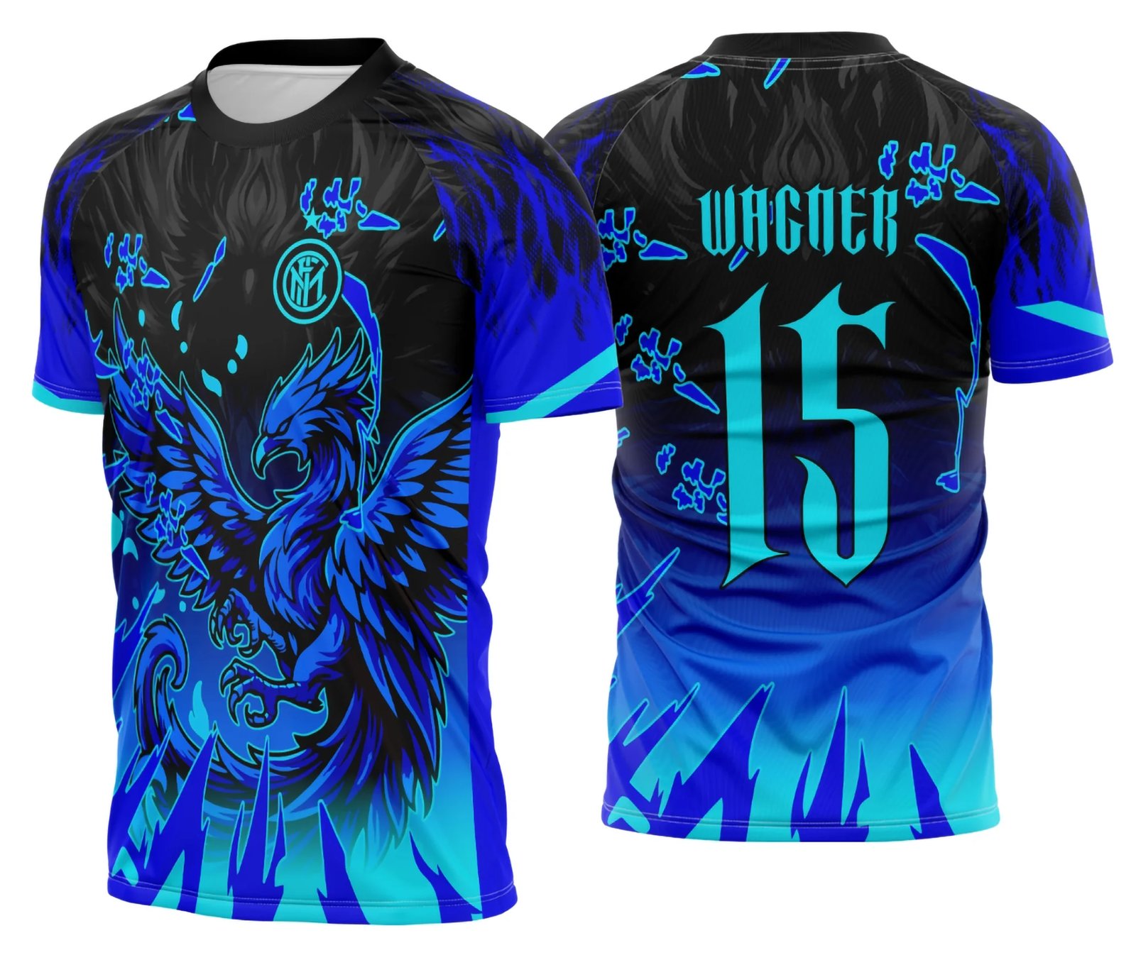 Arte Template Camisa Interclasse Fênix Chamas Azul - 0086