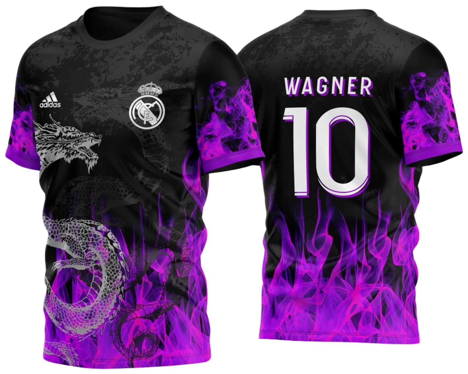 Arte Vetor Camisa de Interclasse Dragão com Fogo Roxo