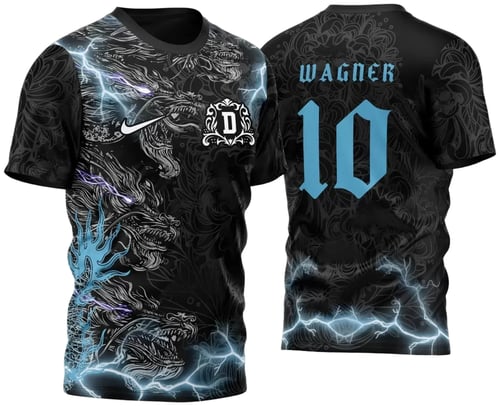 Arte Vetor Camisa Duplo Dragão Caveiras e Raios