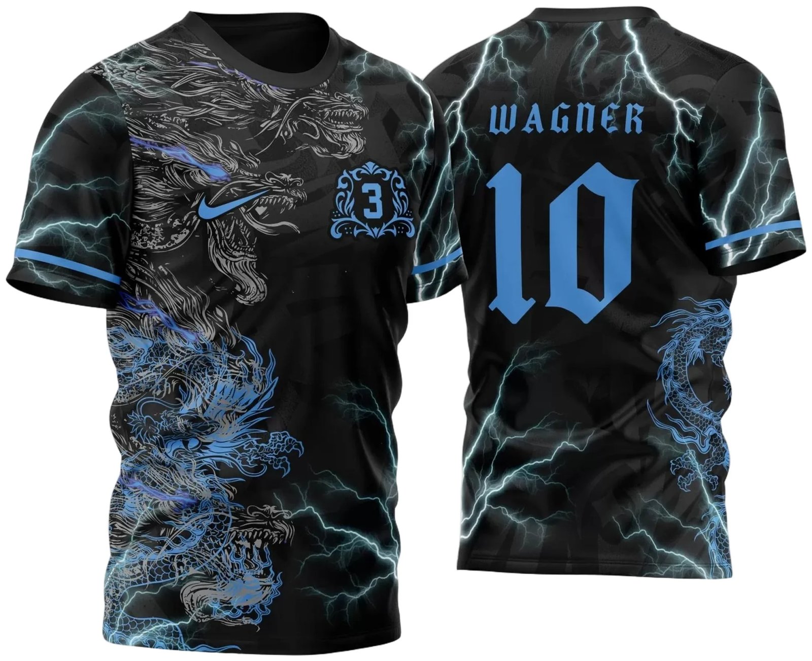 Arte Vetor Camisa Duplo Dragão Caveiras e Raios Modelo 2