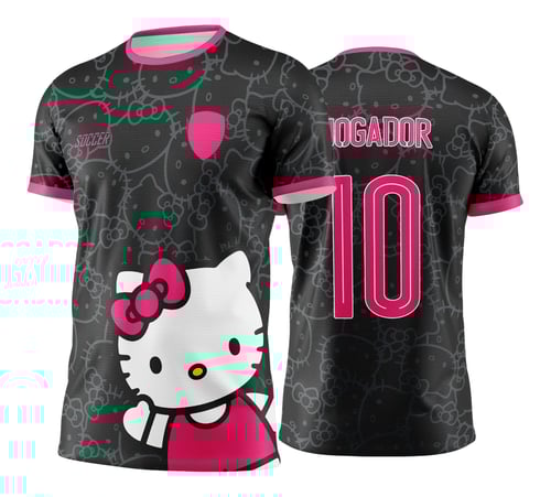  Arte Vetor Camisa Interclasse Hello Kitty Preta com Branco  - Jogos Internos 2024 - 2025