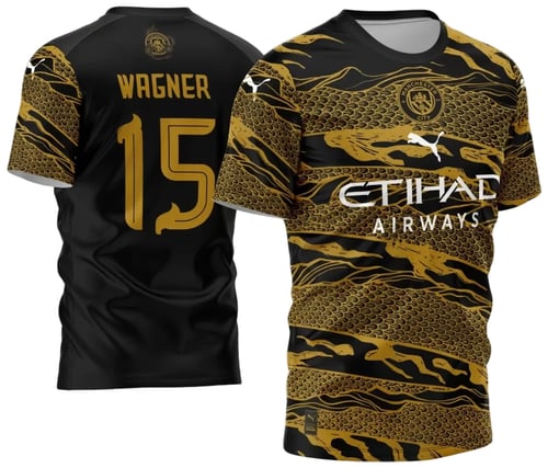 Arte Vetor Camisa Manchester City Year The Dragon 2024  Preta Dourada