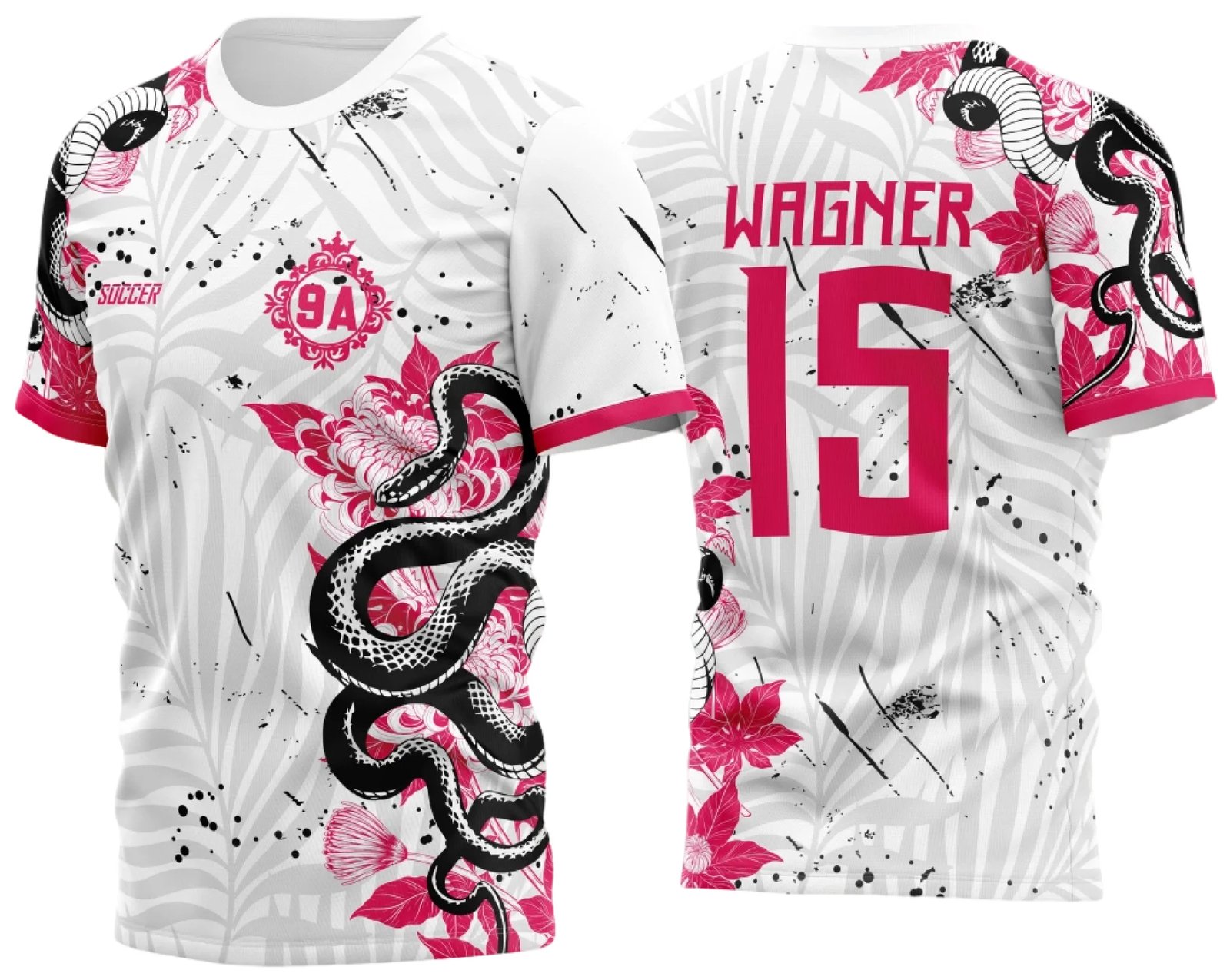 Arte Vetor Camisa Para Atlética Acadêmica e InterClasse Cobra Floral Branca e Rosa 2023