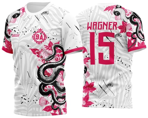 Arte Vetor Camisa Para Atlética Acadêmica e InterClasse Cobra Floral Branca e Rosa 2023