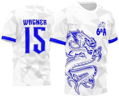 Arte Vetor Camisa Para Atlética Acadêmica e InterClasse Dragão Branca e Azul Sexto Ano 2023