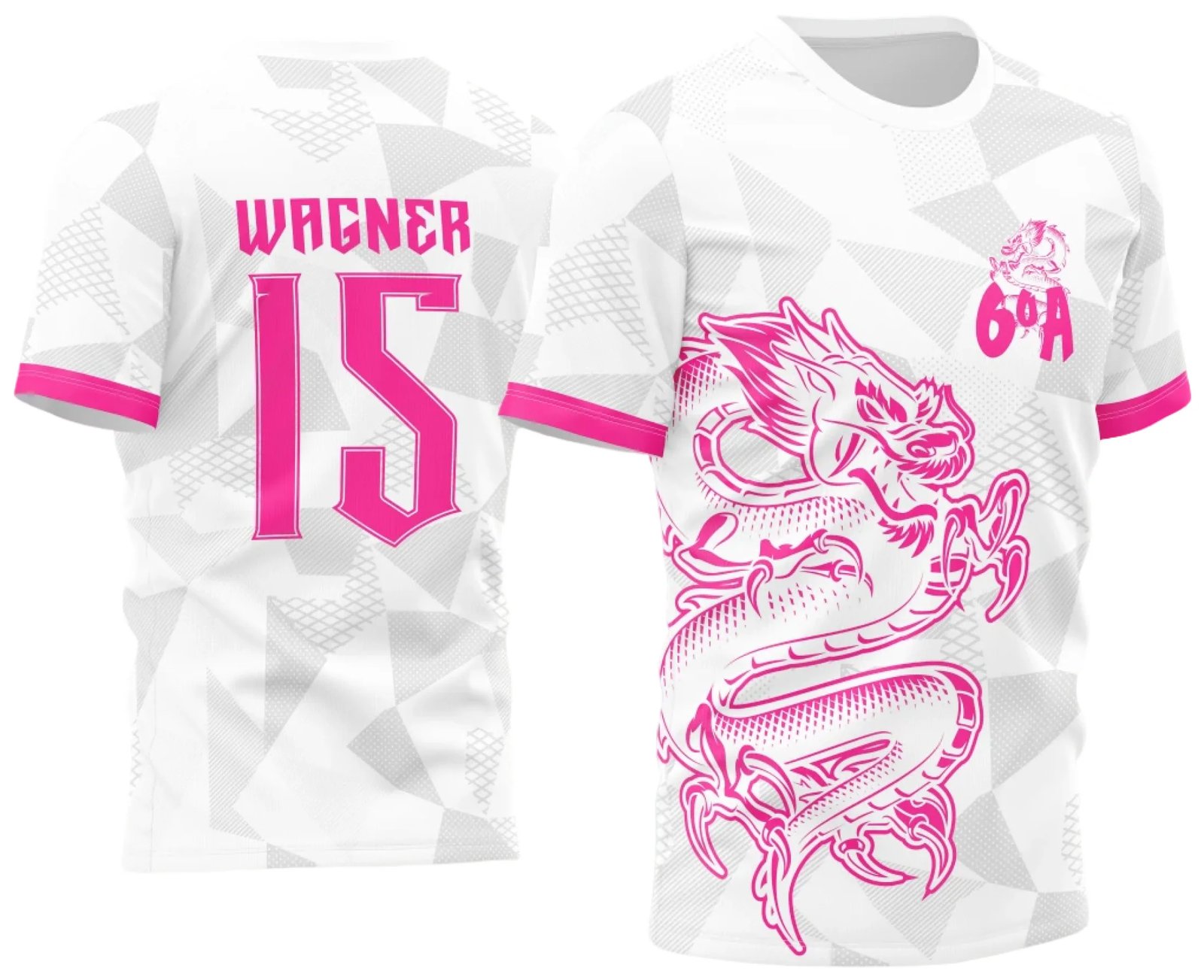 Arte Vetor Camisa Para Atlética Acadêmica e InterClasse Dragão Branca e Rosa Sexto Ano 2023