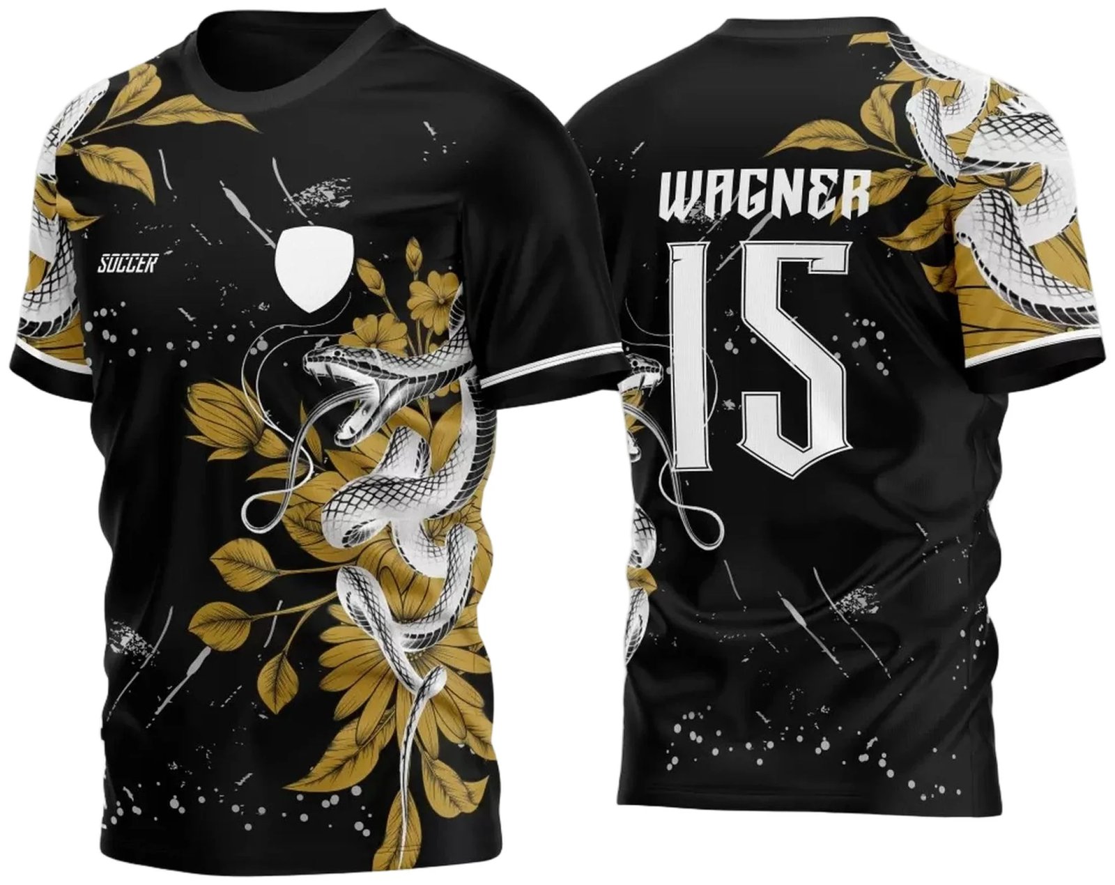 Arte Vetor Camisa Para InterClasse Cobra Floral Preto Chinês Ataque 2023 Dourada