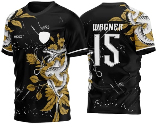 Arte Vetor Camisa Para InterClasse Cobra Floral Preto Chinês Ataque 2023 Dourada