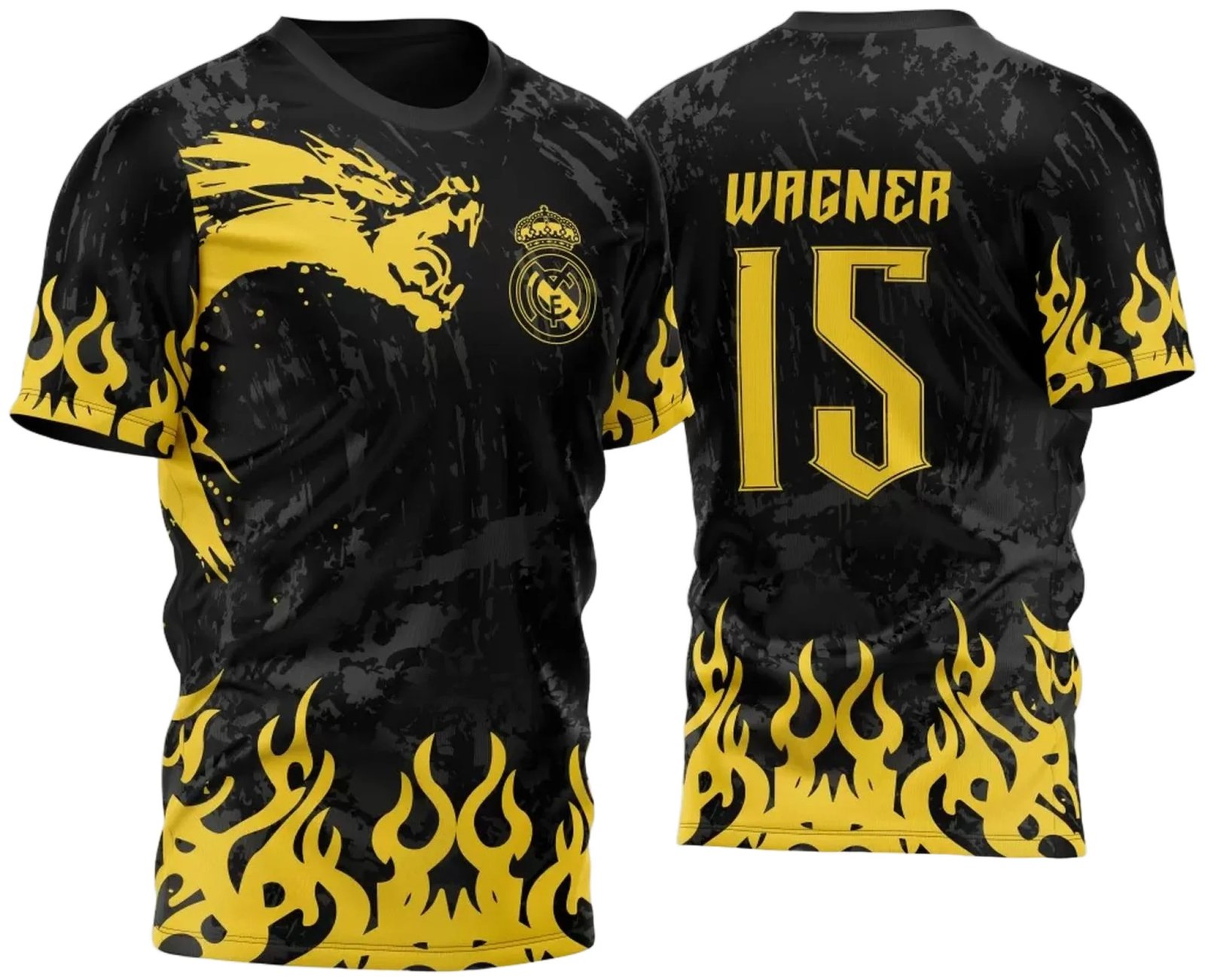 Arte Vetor Camisa Para InterClasse Real Madrid Pincel Dragão 2023 Amarela