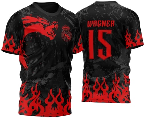 Arte Vetor Camisa Para InterClasse Real Madrid Pincel Dragão 2023 Vermelha