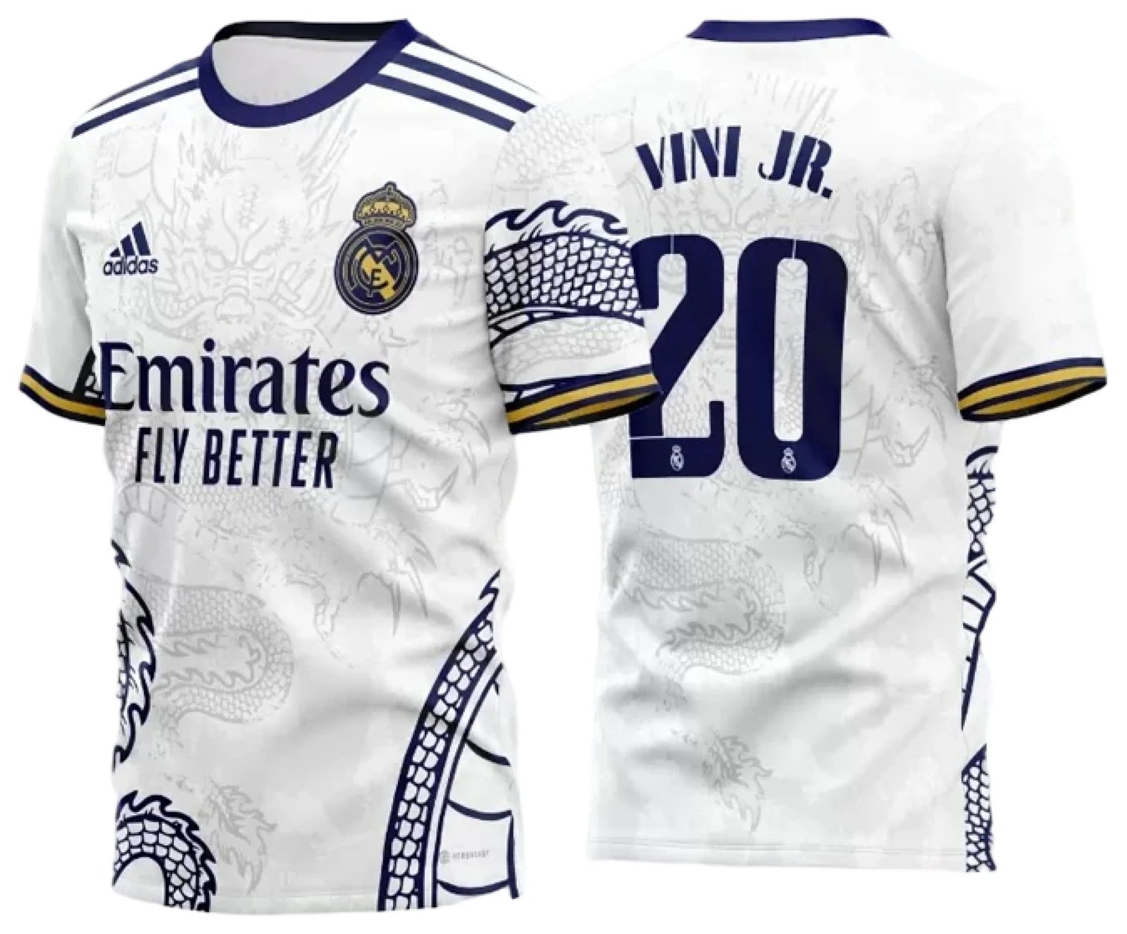 Arte Vetor Camisa Real Madrid Dragão Chinês Branco 2022 02