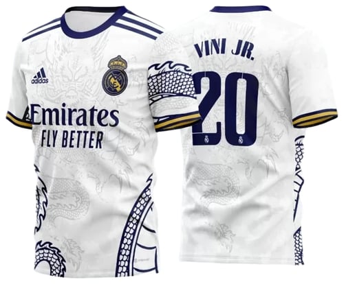 Arte Vetor Camisa Real Madrid Dragão Chinês Branco 2022 02