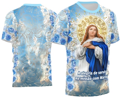 A imagem apresenta a arte digital personalizada "Camisa Nossa Senhora Imaculada Conceição Sublimação" em alta qualidade. A arte apresenta um design exclusivo com elementos gráficos religiosos e a inscrição "Nossa Senhora Imaculada Conceição"