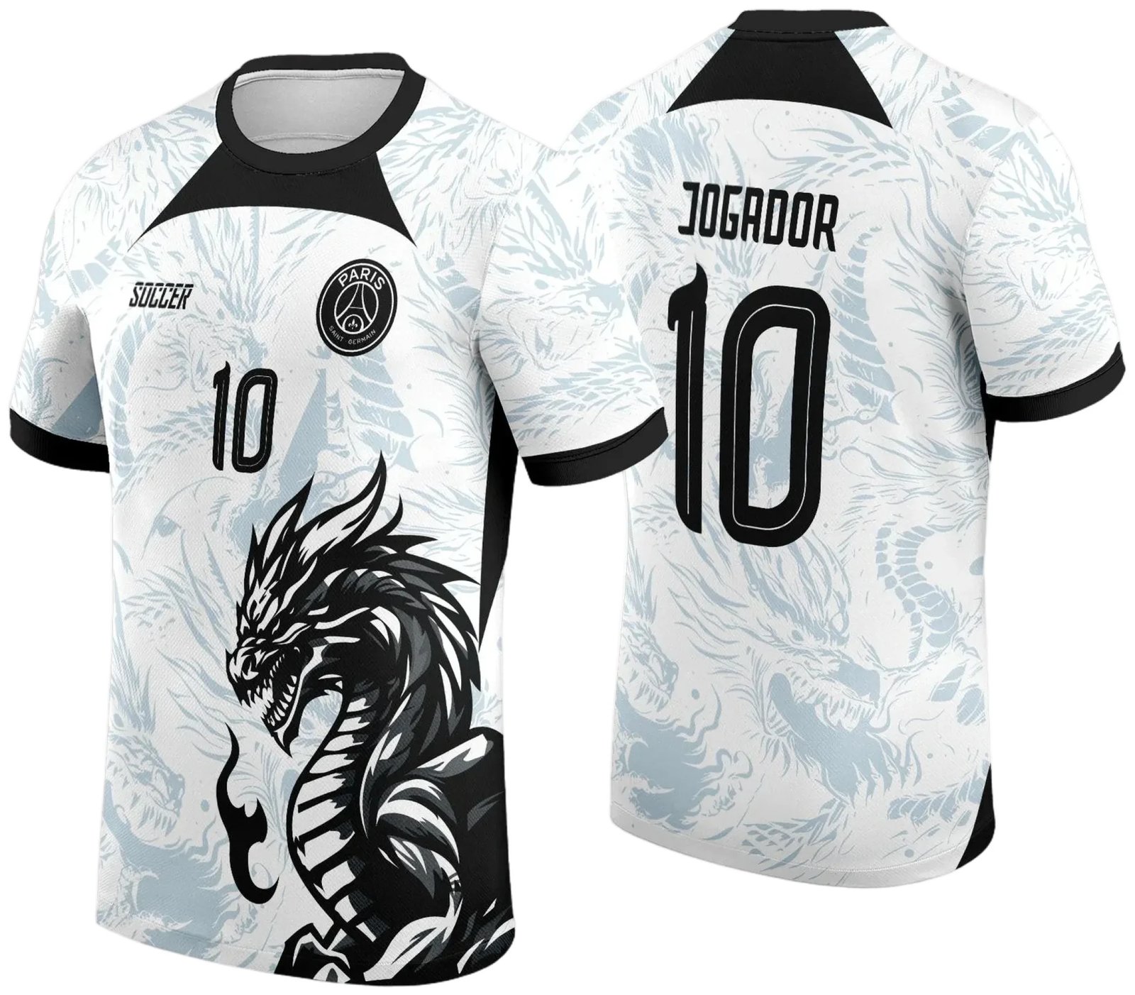 Arte Vetor Camisa de Interclasse Dragão Branco e Preto 2024 - 2025