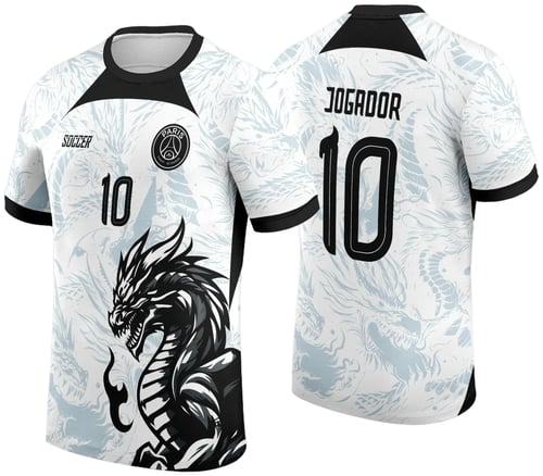 Arte Vetor Camisa de Interclasse Dragão Branco e Preto 2024 - 2025