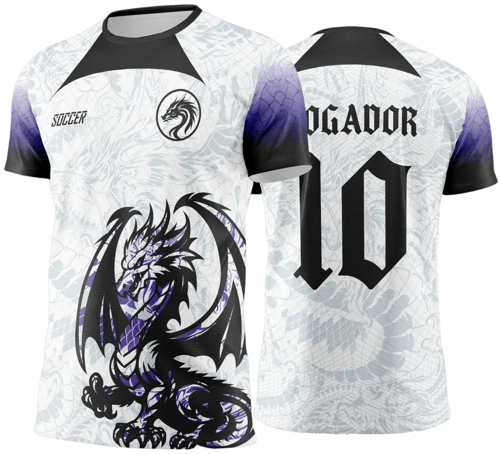  Arte Vetor Camisa Interclasse Dragão Branco com Preto - Jogos Internos 2024 - 2025