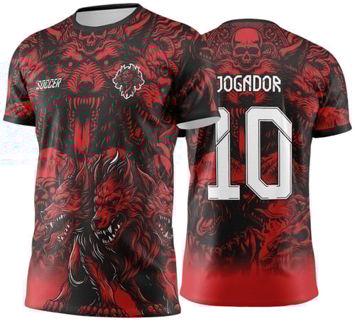  Arte Vetor Camisa Interclasse Cerberus Preto com Vermelho - Jogos Internos 2024 - 2025