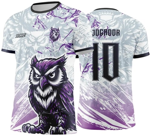  Arte Vetor Camisa Interclasse CORUJA Branca com Roxo - Jogos Internos 2024 - 2025
