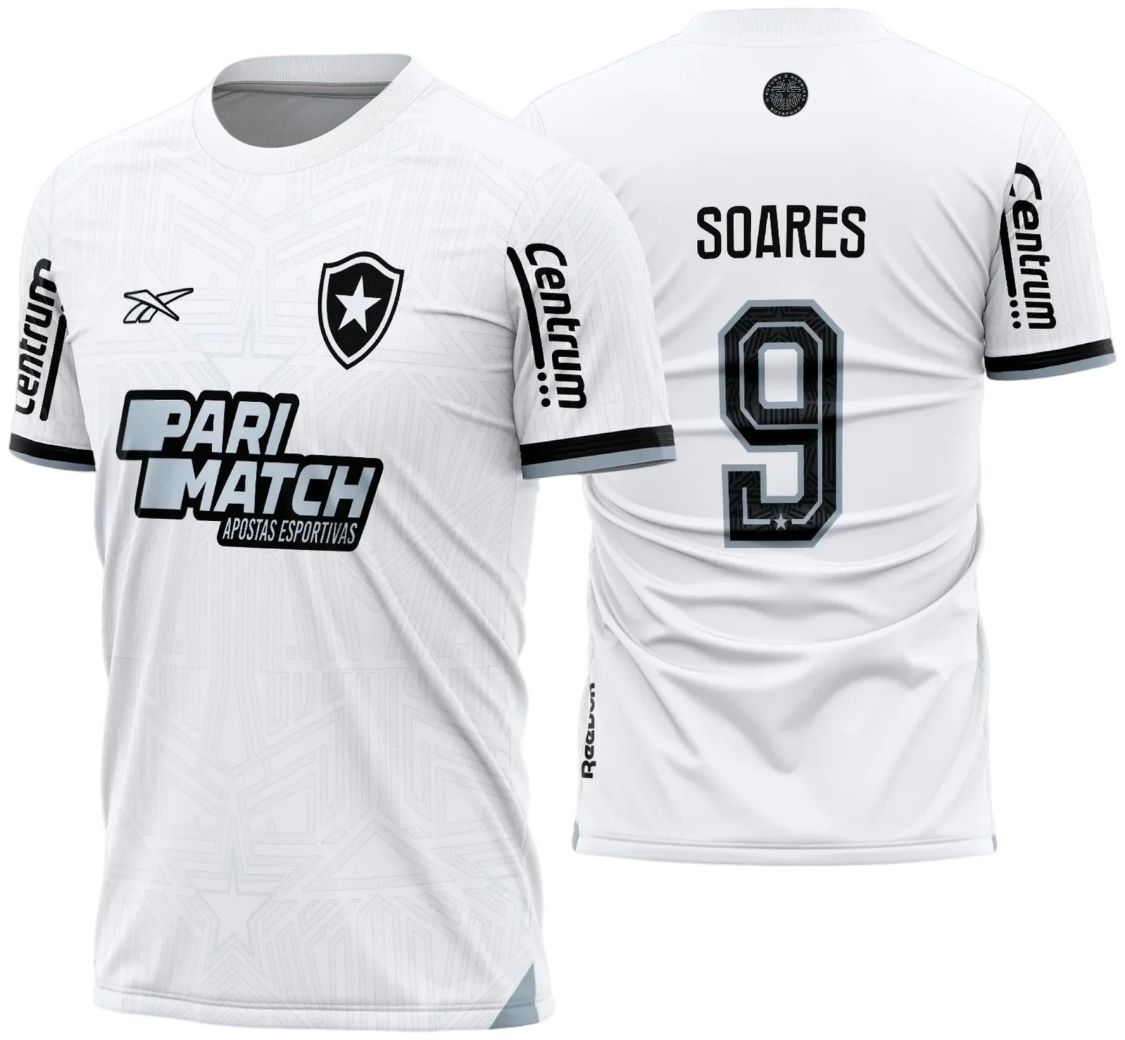 Uniforme de futebol personalizado, projetado para times amadores ou profissionais, com design moderno e arrojado. Apresenta uma combinação de cores contrastantes, logotipo ou escudo do time em destaque no peito, e detalhes gráficos na frente e nas mangas. Na parte traseira, há espaço para personalização com nome e número do jogador, garantindo identidade ao time. Ideal para jogos oficiais, amistosos ou competições, oferecendo estilo e funcionalidade.