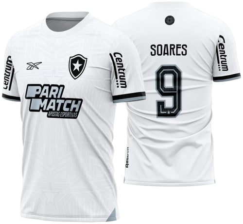 Uniforme de futebol personalizado, projetado para times amadores ou profissionais, com design moderno e arrojado. Apresenta uma combinação de cores contrastantes, logotipo ou escudo do time em destaque no peito, e detalhes gráficos na frente e nas mangas. Na parte traseira, há espaço para personalização com nome e número do jogador, garantindo identidade ao time. Ideal para jogos oficiais, amistosos ou competições, oferecendo estilo e funcionalidade.