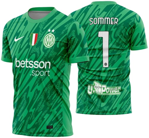Uniforme de futebol personalizado, projetado para times amadores ou profissionais, com design moderno e arrojado. Apresenta uma combinação de cores contrastantes, logotipo ou escudo do time em destaque no peito, e detalhes gráficos na frente e nas mangas. Na parte traseira, há espaço para personalização com nome e número do jogador, garantindo identidade ao time. Ideal para jogos oficiais, amistosos ou competições, oferecendo estilo e funcionalidade.