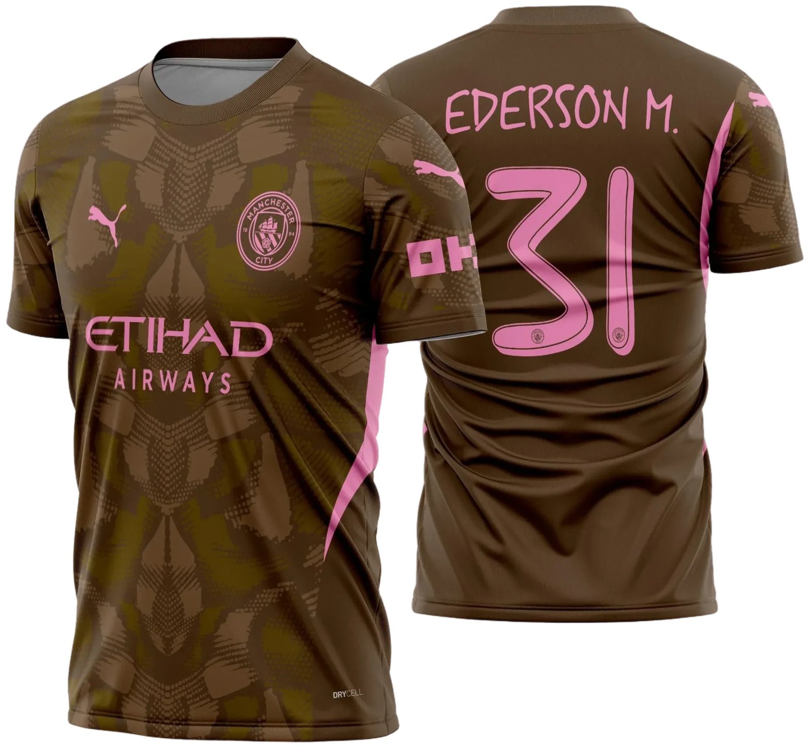 Uniforme de futebol personalizado, projetado para times amadores ou profissionais, com design moderno e arrojado. Apresenta uma combinação de cores contrastantes, logotipo ou escudo do time em destaque no peito, e detalhes gráficos na frente e nas mangas. Na parte traseira, há espaço para personalização com nome e número do jogador, garantindo identidade ao time. Ideal para jogos oficiais, amistosos ou competições, oferecendo estilo e funcionalidade.