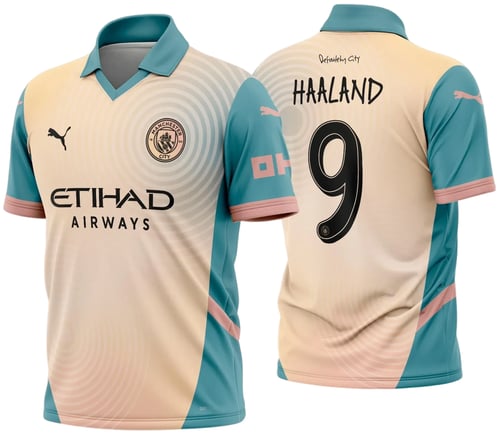 Uniforme de futebol personalizado, projetado para times amadores ou profissionais, com design moderno e arrojado. Apresenta uma combinação de cores contrastantes, logotipo ou escudo do time em destaque no peito, e detalhes gráficos na frente e nas mangas. Na parte traseira, há espaço para personalização com nome e número do jogador, garantindo identidade ao time. Ideal para jogos oficiais, amistosos ou competições, oferecendo estilo e funcionalidade.