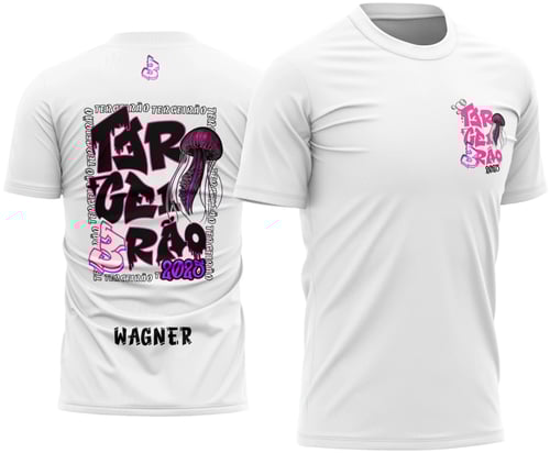 Camisa final com logo no peito e estampa grande nas costas, mostrando design moderno e vibrante que representa o espírito do Terceirão Água Viva com cores intensas e detalhes marcantes.