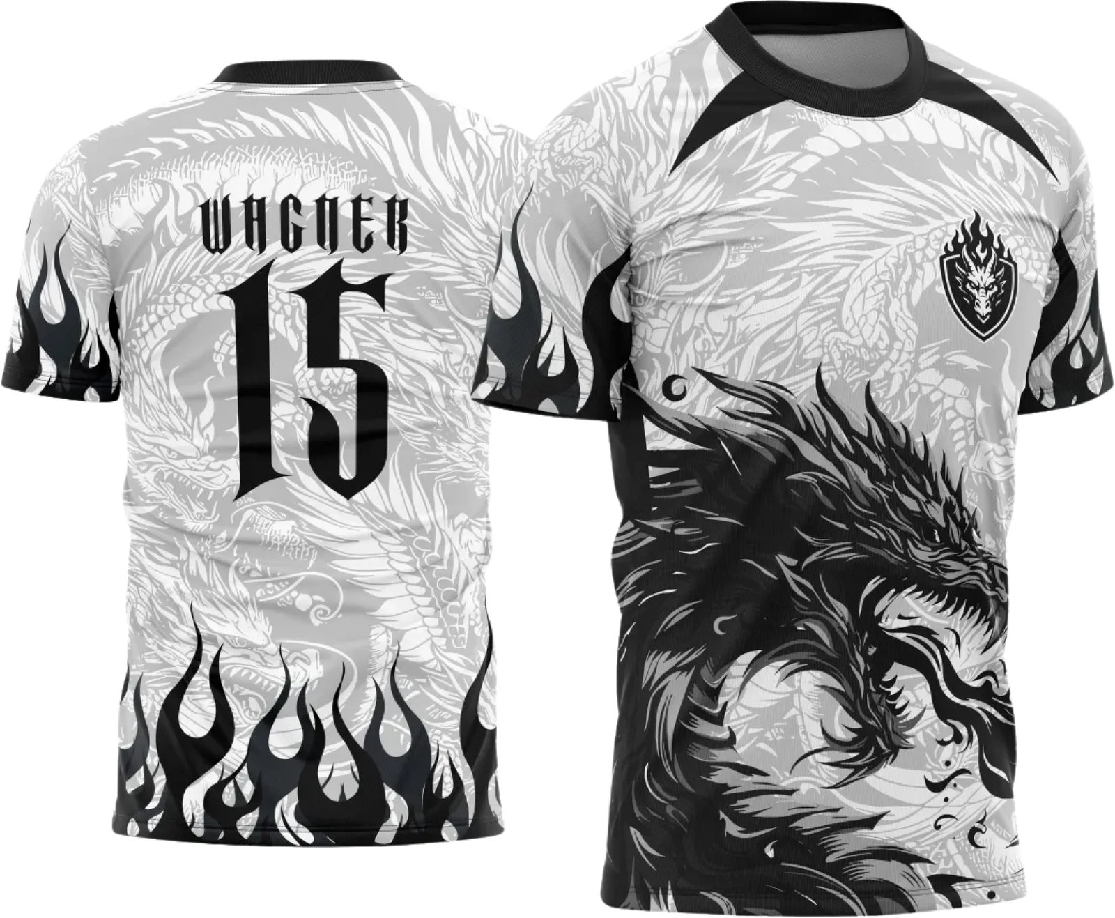 Arte Vetor - Camisa de Interclasse - Dragão Preto e Branco Fogo 2025