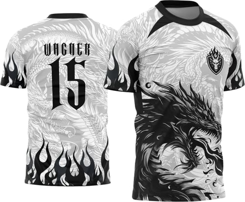 Arte Vetor - Camisa de Interclasse - Dragão Preto e Branco Fogo 2025