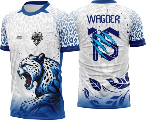 Arte Vetor - Camisa de Interclasse Bonita - Onça Branca com Azul 2025