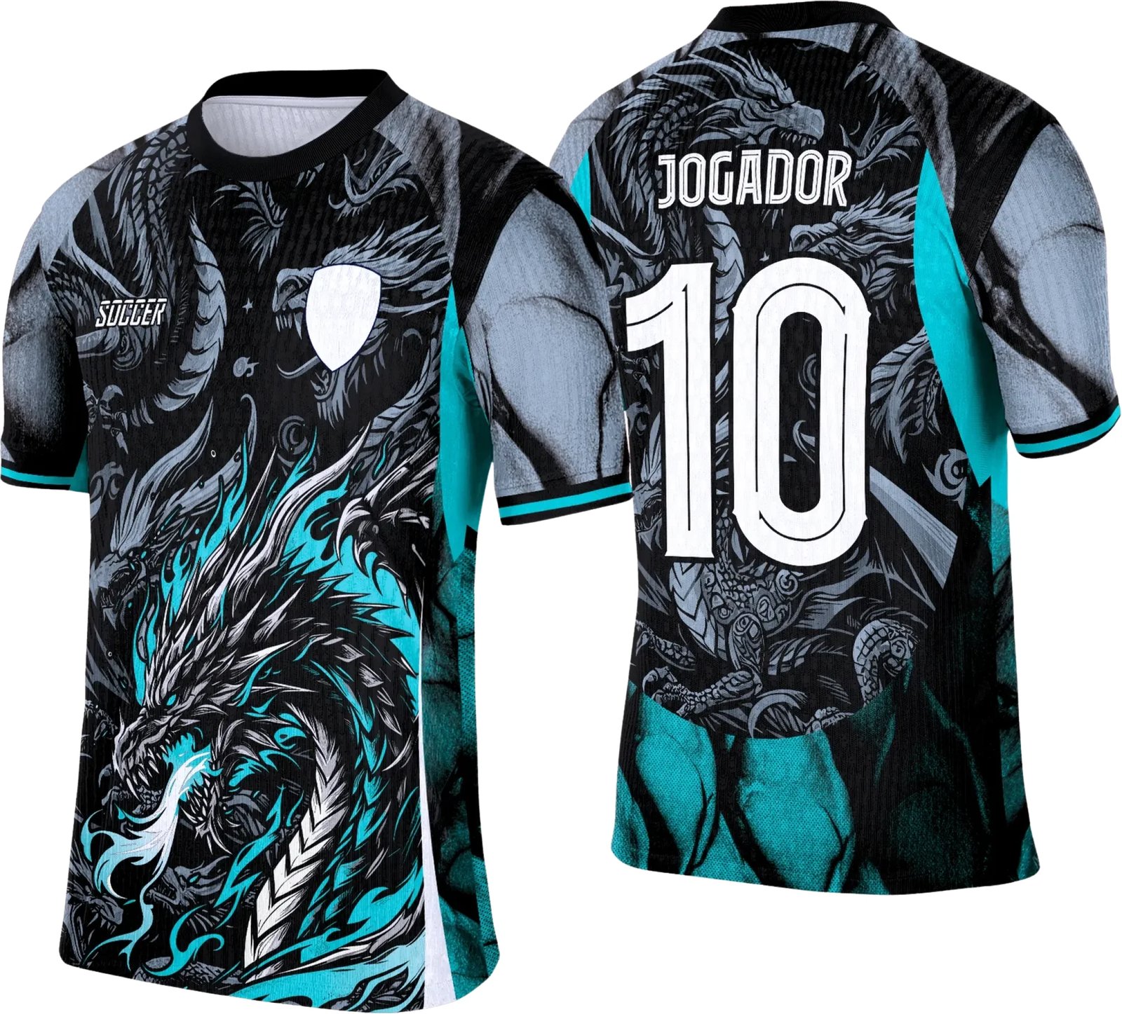 Arte Camisa Interclasse Dragão Negro com Verde Água 2025 - 0009