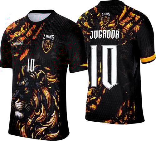 Arte Camisa Interclasse Leão Negro com Dourado 2025 - 0016
