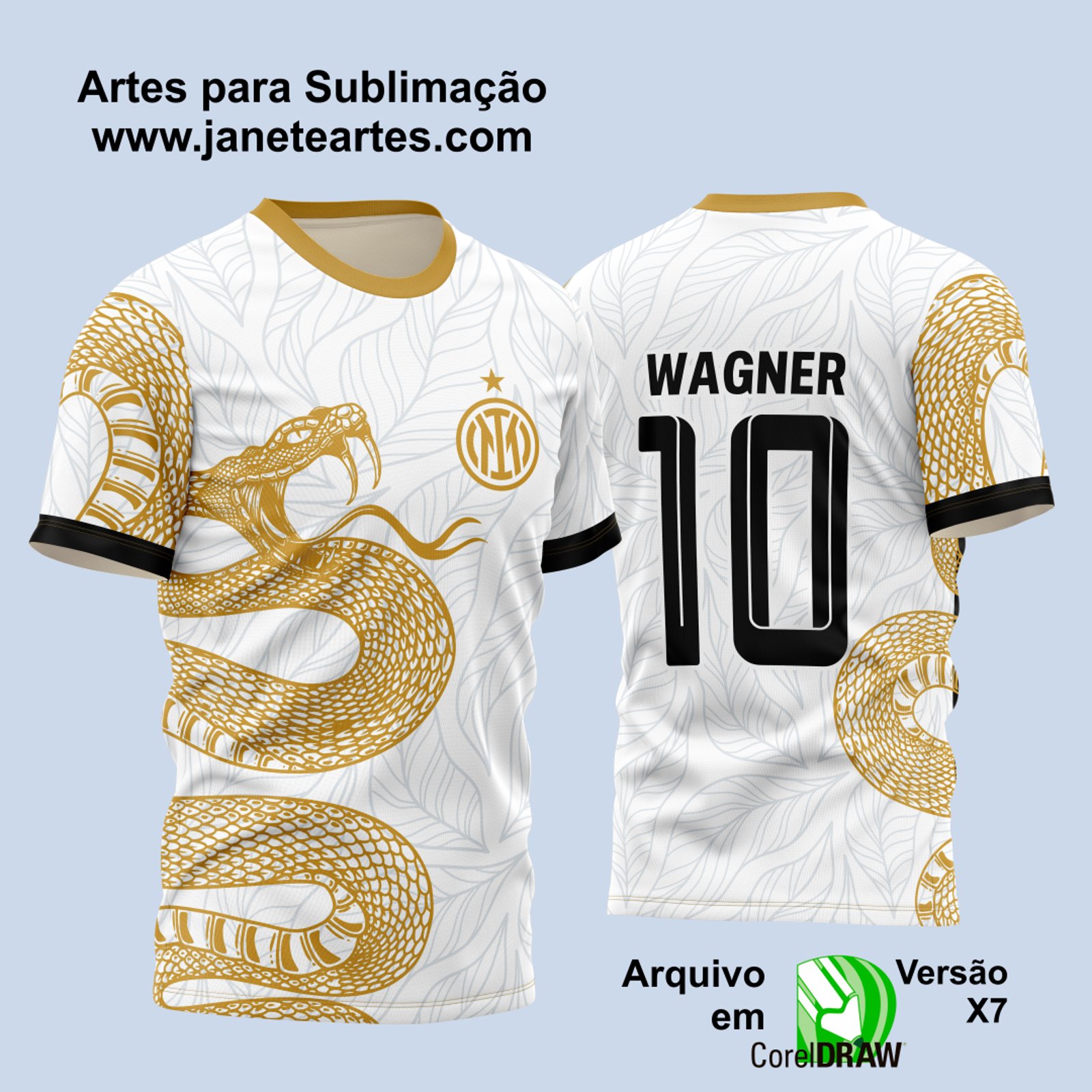 Arte Vetor Camisa InterClasse Cobra Dourada Ataque Folhas 2023 Mod3