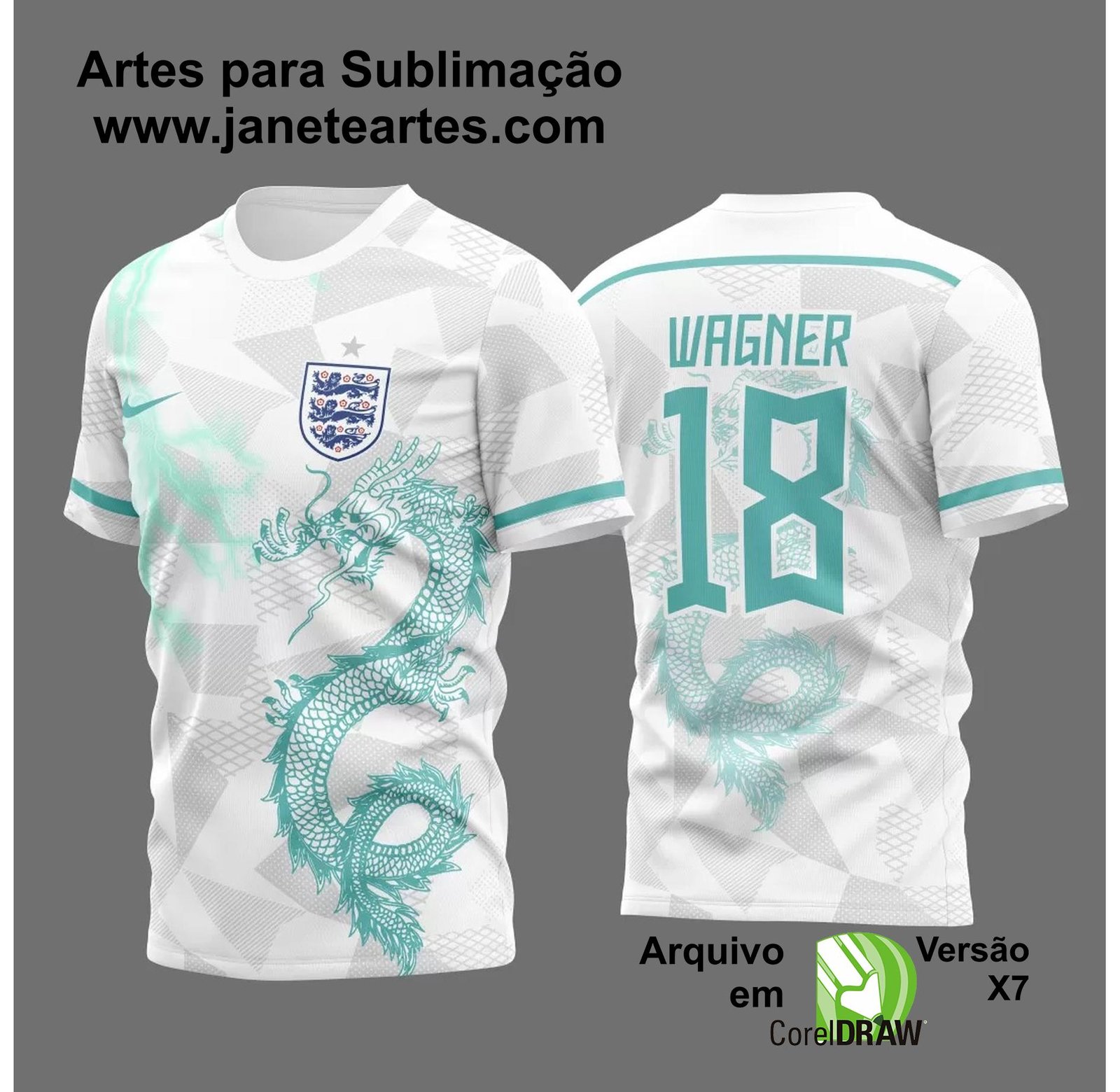 Arte Vetor Camisa Inglaterra Dragão Verde 2023