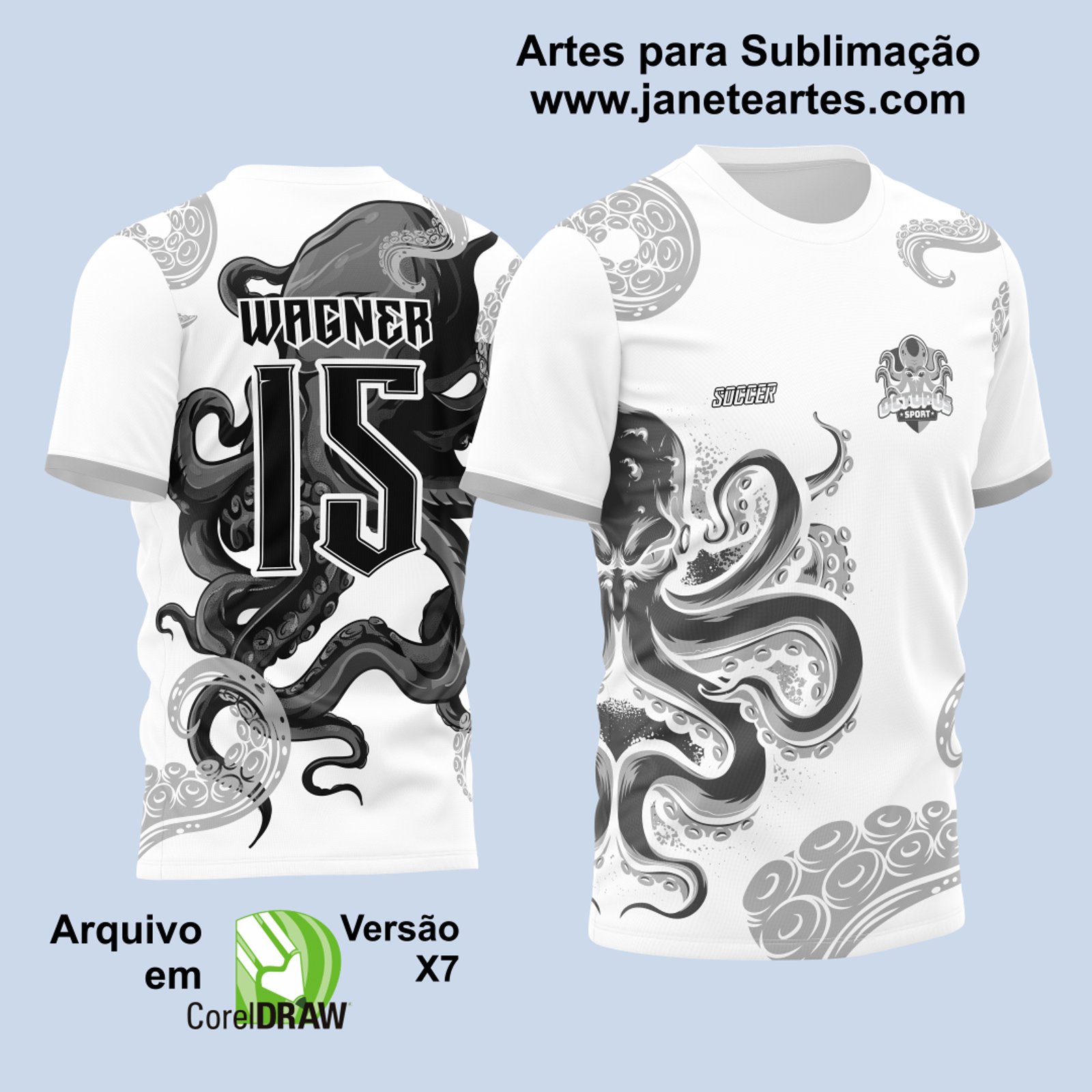 Arte Vetor Camisa para InterClasse Polvo Branca e Preto