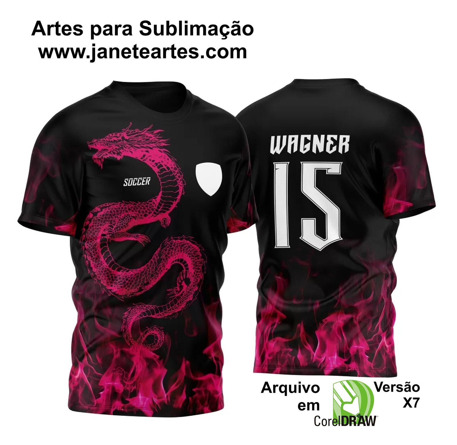 Arte Vetor Camisa Para InterClasse Dragão Fogo Rosa B 2023 - Janete Artes