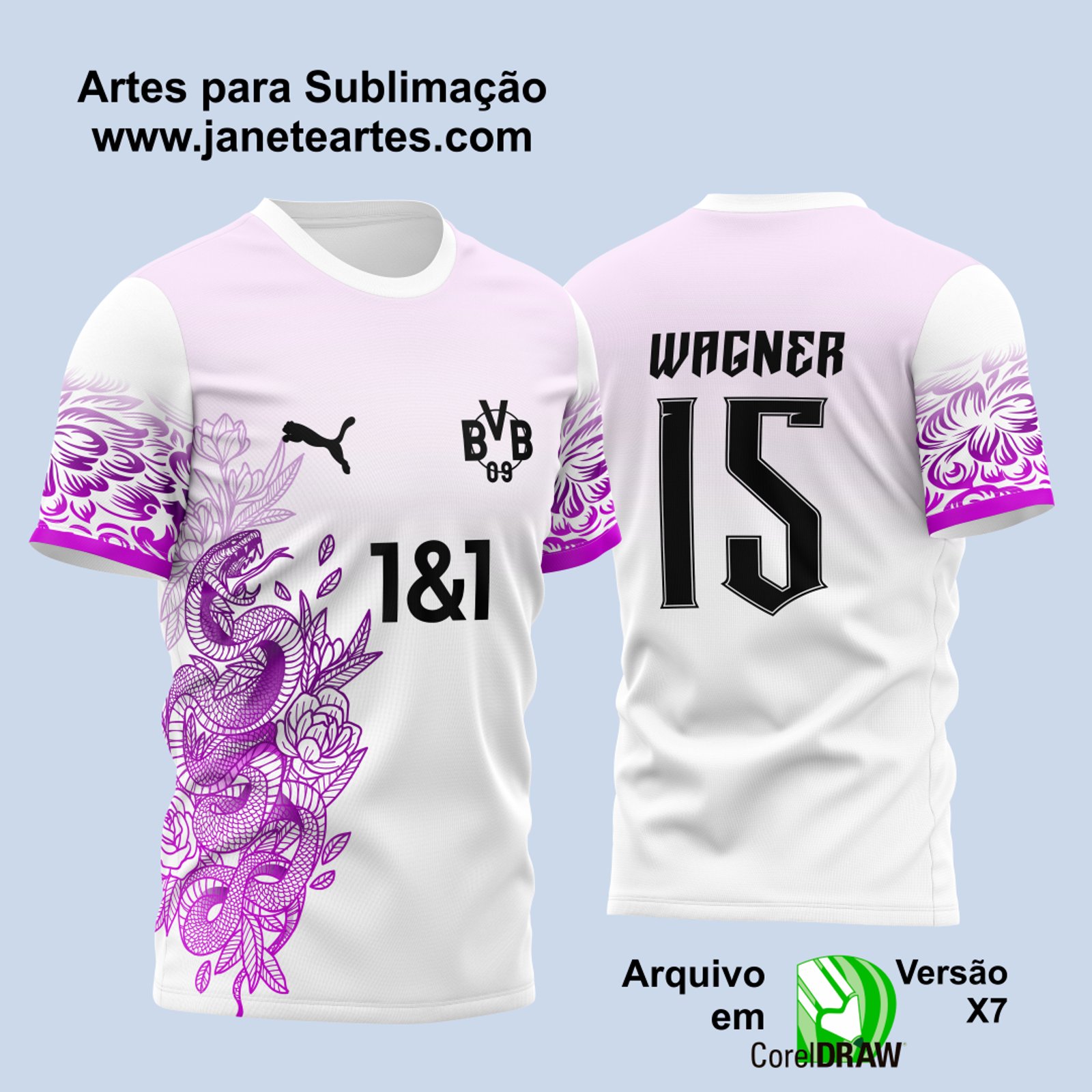 Arte Vetor Camisa Borussia Branca com Cobra 2023 Conceito