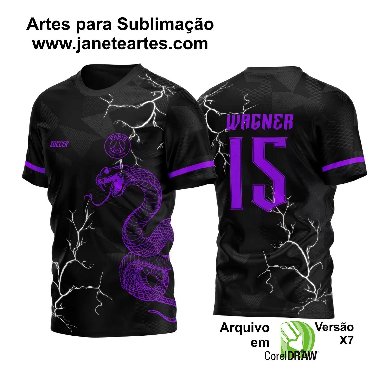 Arte Vetor Camisa para InterClasse PSG Cobra Roxa 2023