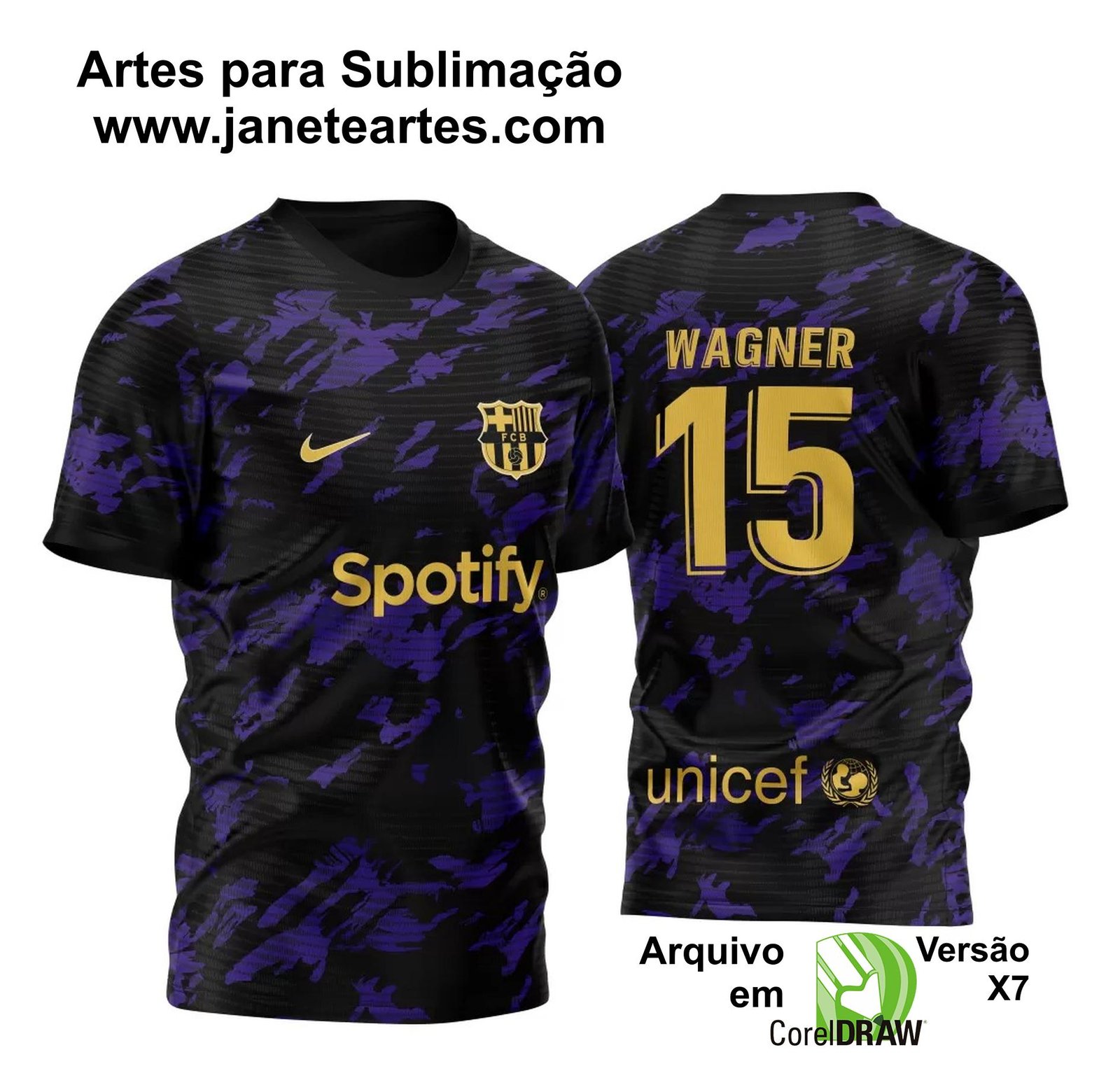 Arte Vetor Camisa Para InterClasse Barcelona Camuflagem Roxa 2023