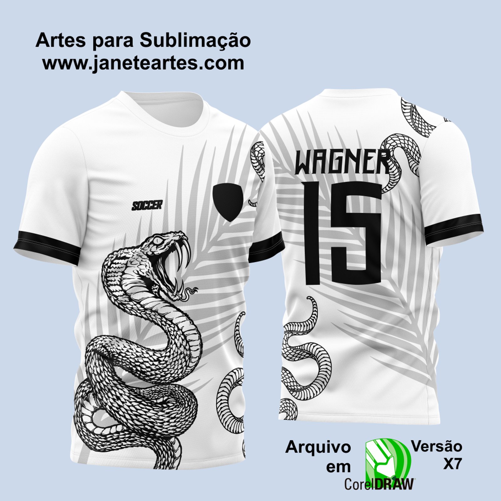 Arte Vetor Camisa para InterClasse Branca Cobra Folha Plameira 2023 - Janete Artes