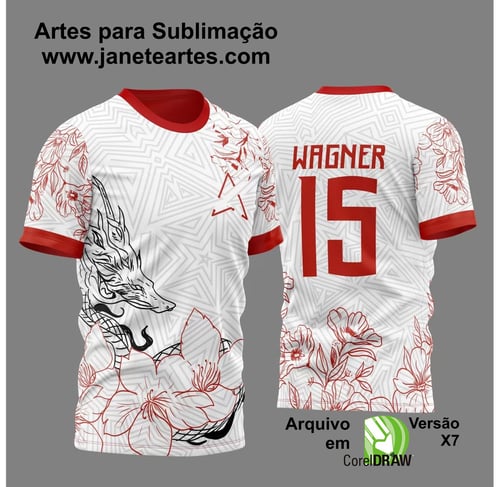 Arte Vetor Camisa Para InterClasse Branca Dragão Poligonos e Flores 2023