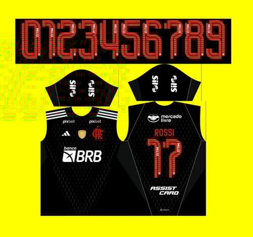 Arte vetorizada da camisa do goleiro do Flamengo para a temporada 2023-24, na cor Preta, destacando detalhes exclusivos do design.