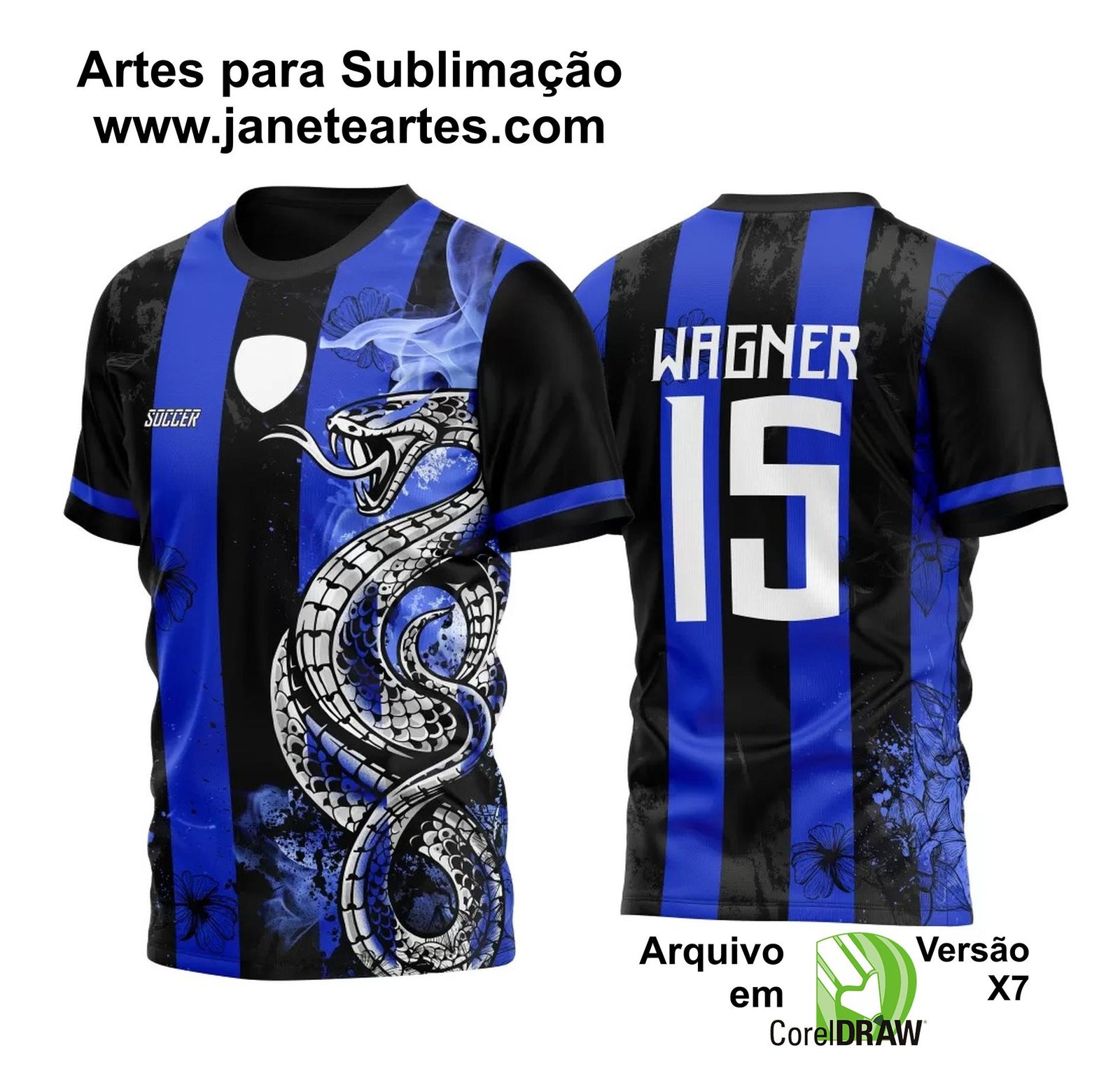 Arte Vetor Camisa Para InterClasse Cobra Grunge Preto e Azul 2023 - Janete Artes