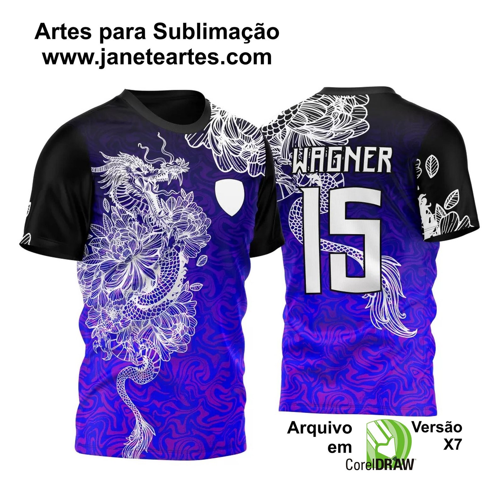 Arte Vetor Camisa Para InterClasse Dragão Floral Azul e Branca 2023 - Janete Artes
