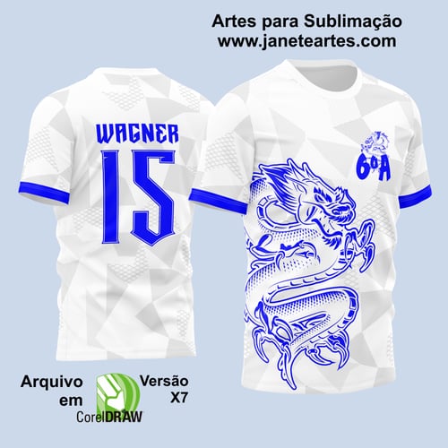 Arte Vetor Camisa Para Atlética Acadêmica e InterClasse Dragão Branca e Azul Sexto Ano 2023